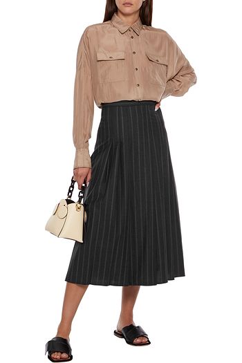 BRUNELLO CUCINELLI Pleated striped wool-blend felt culottes