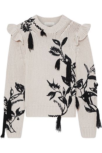 ZIMMERMANN Ladybeetle ruffle-trimmed embroidered merino wool sweater