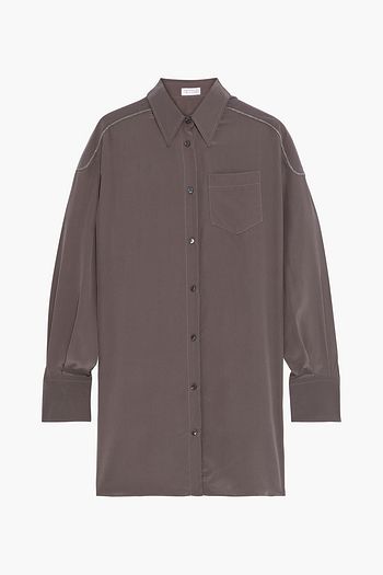 BRUNELLO CUCINELLI Bead-embellished silk crepe de chine shirt