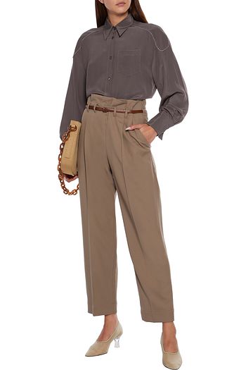 BRUNELLO CUCINELLI Bead-embellished silk crepe de chine shirt