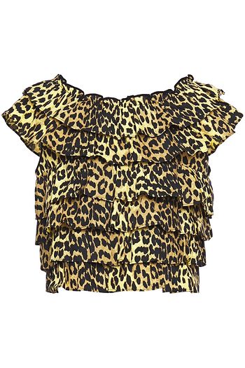 GANNI Bijou tiered leopard-print cotton-poplin blouse