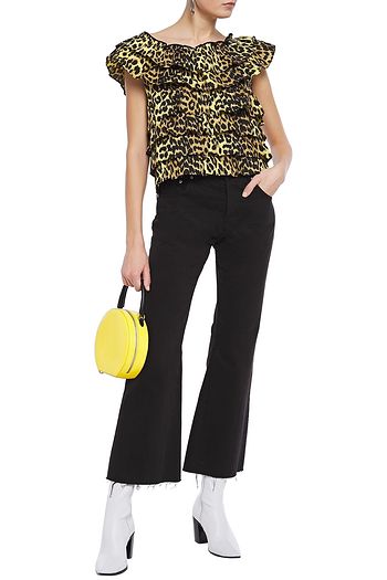 GANNI Bijou tiered leopard-print cotton-poplin blouse