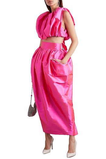 CHRISTOPHER JOHN ROGERS Draped silk-taffeta midi skirt