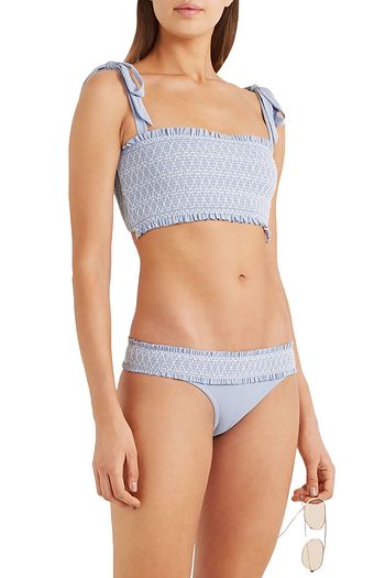HEIDI KLEIN Cassis smocked stretch-piqué low-rise bikini briefs