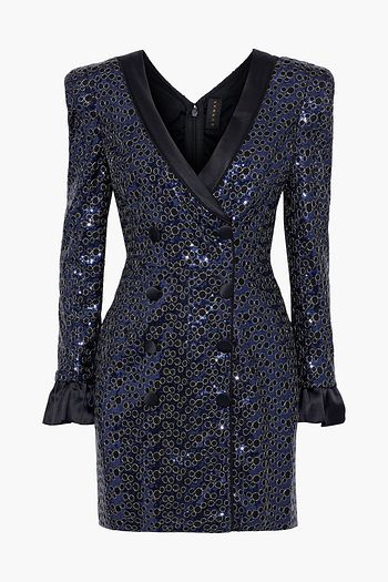 DUNDAS Satin-trimmed embellished tulle mini tuxedo dress