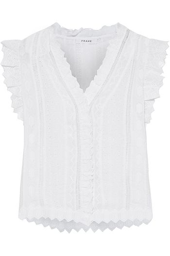 FRAME Lauren ruffled broderie anglaise ramie top