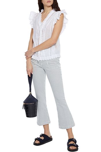 FRAME Lauren ruffled broderie anglaise ramie top