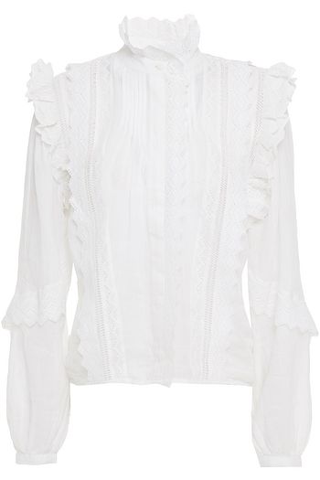 FRAME Natalie lace-trimmed ruffled ramie blouse