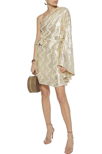 MELISSA ODABASH Moss one-shoulder burnout metallic jacquard mini dress