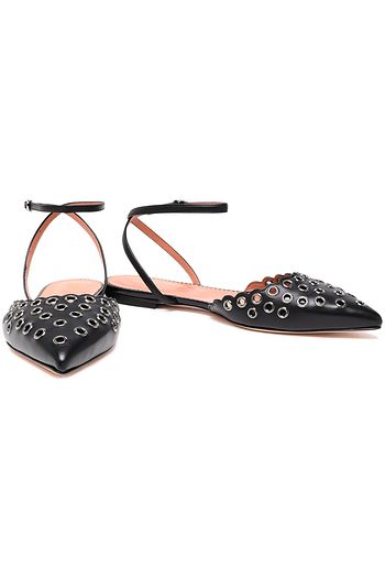 RED(V) Scalloped eyelet-embellished leather point-toe flats