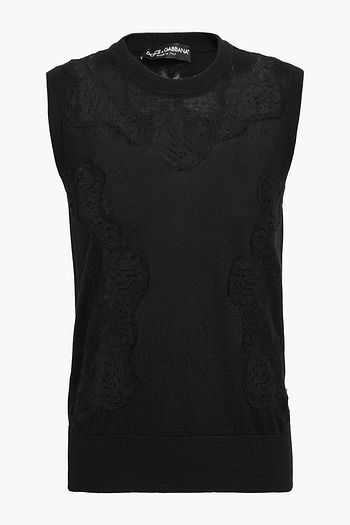 DOLCE & GABBANA Lace-trimmed cashmere-blend vest