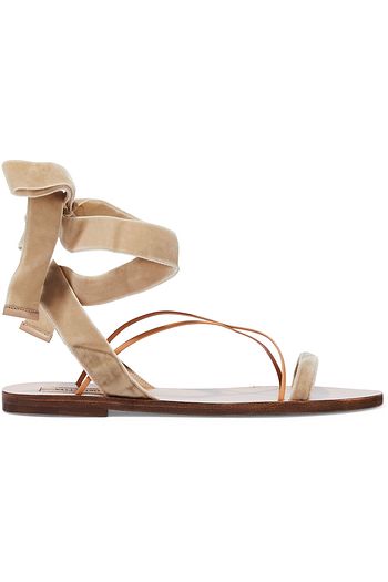 VALENTINO GARAVANI Sandalen aus Samt mit Lederbesatz und Schnürung