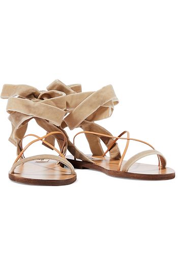 VALENTINO GARAVANI Sandalen aus Samt mit Lederbesatz und Schnürung