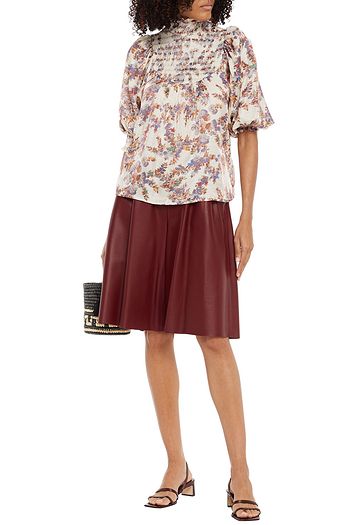 BYTIMO Smocked floral-print metallic woven blouse