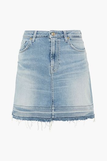 7 FOR ALL MANKIND Distressed frayed denim mini skirt