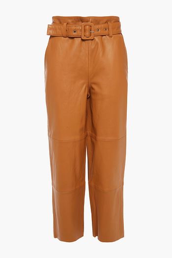 GESTUZ Cropped belted leather straight-leg pants