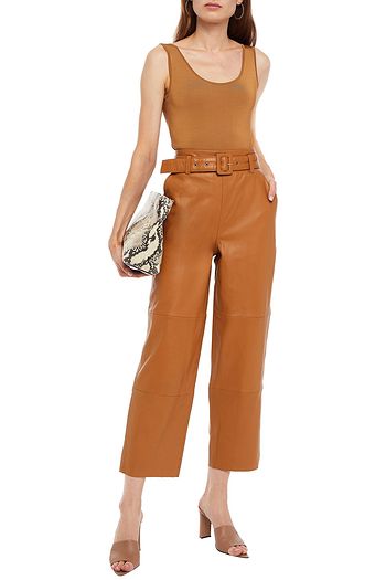 GESTUZ Cropped belted leather straight-leg pants