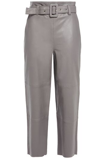 GESTUZ Cropped belted leather straight-leg pants