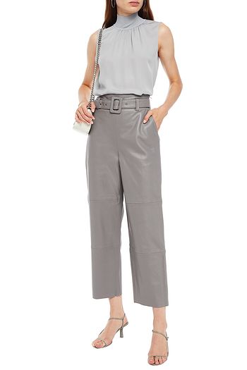 GESTUZ Cropped belted leather straight-leg pants
