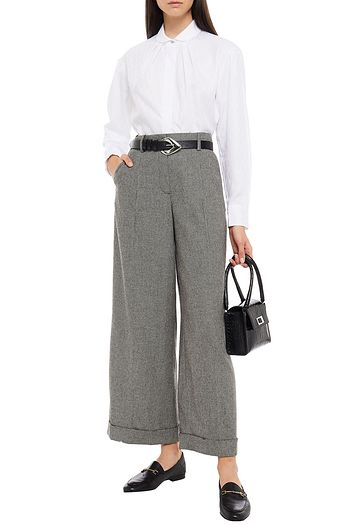 SANDRO Elam pleated cotton-jacquard blouse