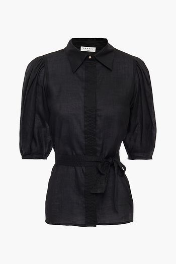 SANDRO Belted gathered ramie shirt
