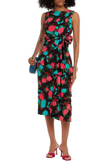 ERDEM Rozaria bow-detailed floral-print satin midi dress