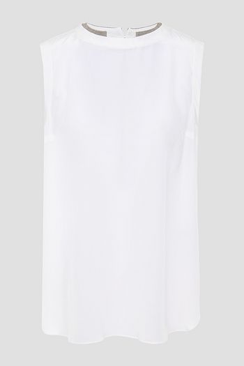 BRUNELLO CUCINELLI Bead-embellished silk crepe de chine top