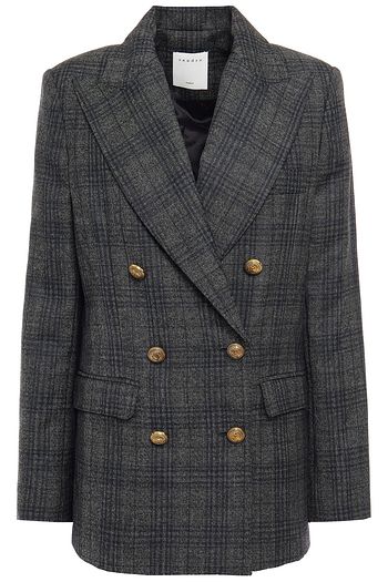 SANDRO Anthea double-breasted Prince of Wales checked woven blazer