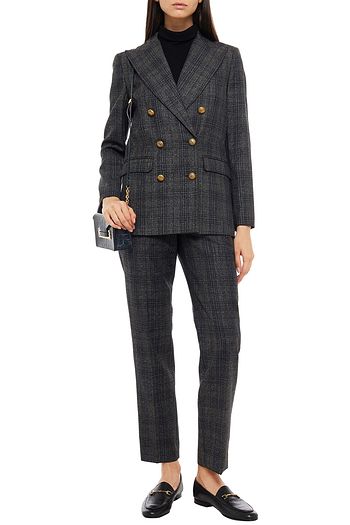 SANDRO Anthea double-breasted Prince of Wales checked woven blazer