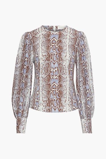 ZIMMERMANN Gathered snake-print silk crepe de chine blouse