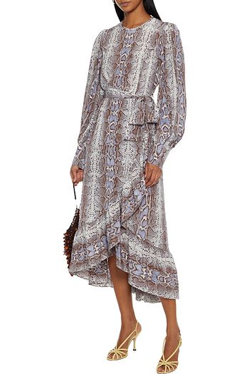 ZIMMERMANN Wrap-effect snake-print silk crepe de chine midi dress