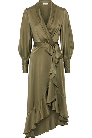 ZIMMERMANN Asymmetric ruffled washed-silk wrap dress