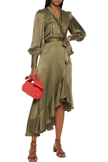ZIMMERMANN Asymmetric ruffled washed-silk wrap dress