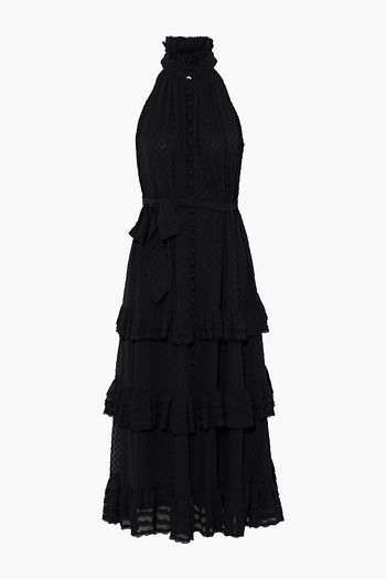 ZIMMERMANN Tiered belted plissé-trimmed fil coupé chiffon midi dress