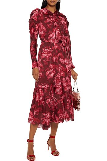 ZIMMERMANN Ladybeetle belted knotted floral-print crepe de chine midi dress
