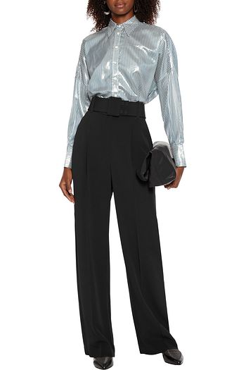 BRUNELLO CUCINELLI Bead-embellished striped silk-lamé shirt