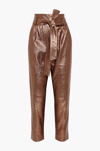 ALICE + OLIVIA Gabrielle belted metallic textured-leather tapered pants