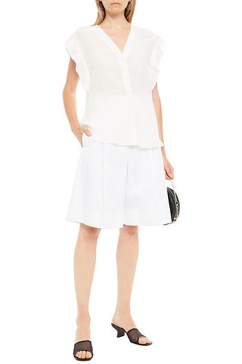 SANDRO Oren pleated silk-cady top