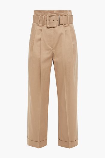 BRUNELLO CUCINELLI Cropped belted embellished cotton-blend twill straight-leg pants