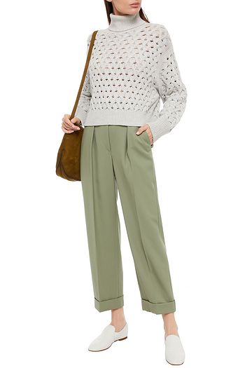 BRUNELLO CUCINELLI Cropped embellished cable-knit cashmere and silk-blend turtleneck sweater