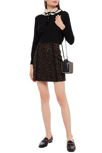 SANDRO Lepy leopard-print brushed jacquard mini skirt