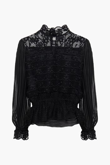SANDRO Sarah macramé-paneled jacquard top