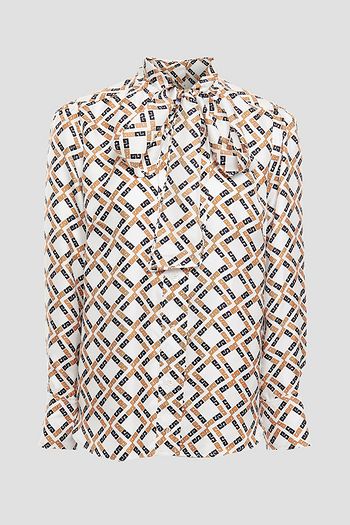 SANDRO Sany pussy-bow printed silk-twill shirt