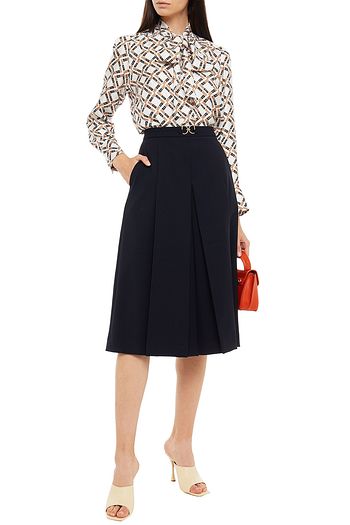 SANDRO Sany pussy-bow printed silk-twill shirt