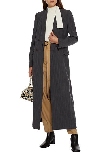 BRUNELLO CUCINELLI Double-breasted pinstriped wool-blend coat