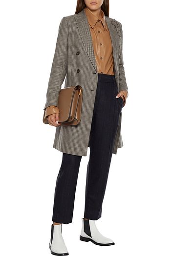 BRUNELLO CUCINELLI Double-breasted embellished houndstooth linen, wool and silk-blend coat