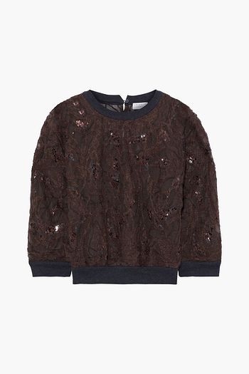 BRUNELLO CUCINELLI Sequin-embellished embroidered silk-organza sweatshirt