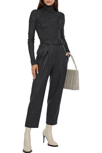 BRUNELLO CUCINELLI Belted bead-embellished brushed-wool tapered pants