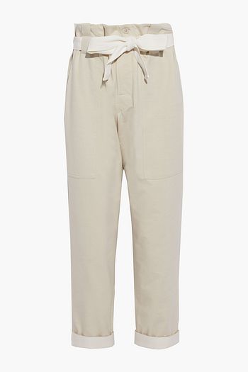 BRUNELLO CUCINELLI Cropped belted French cotton-blend terry straight-leg pants