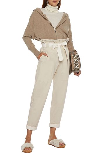 BRUNELLO CUCINELLI Cropped belted French cotton-blend terry straight-leg pants